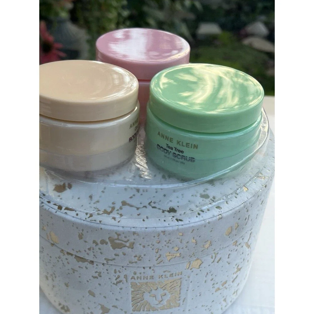 Luxury Anne Klein Body Scrub Gift Set 3 Pc Unused Reusable Keepsake Storage Box